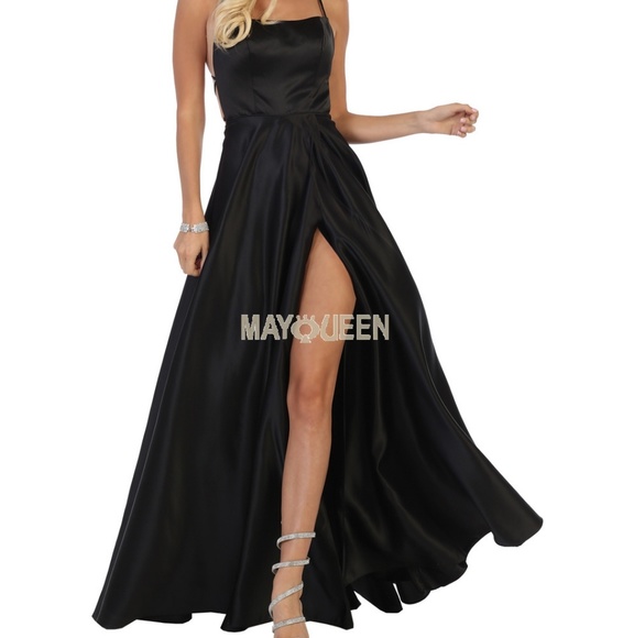 Red, black, blue,purple,Satin criss cross open back formal evening gown - Picture 2 of 6